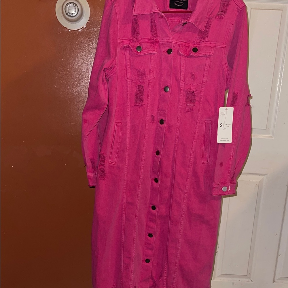 Vibrant Pink Long Denim Jacket